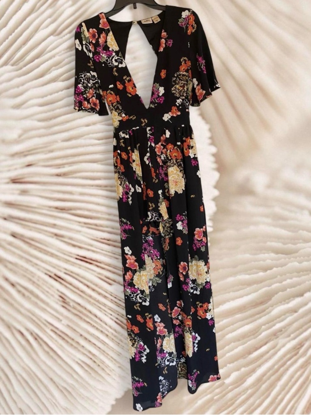 Women's Black Floral Shorts Romper with Long Skirt